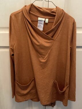 Vibe Women's Rust Cowl Neck Pullover with Front Pockets
